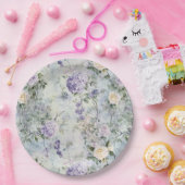 Romantic Cream Purple Flowers Wedding ペーパープレート (パーティー)