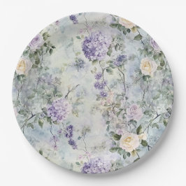 Romantic Cream Purple Flowers Wedding ペーパープレート