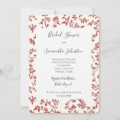 Romantic Cream Red Leaves Bridal Shower 招待状 (正面)
