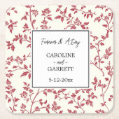 Romantic Cream Red Leaves Wedding スクエアペーパーコースター (正面)