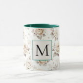 Romantic Cream Rose Floral Monogram マグカップ (中央)