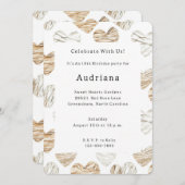 Romantic Cream White Hearts Birthday 招待状 (正面/裏面)