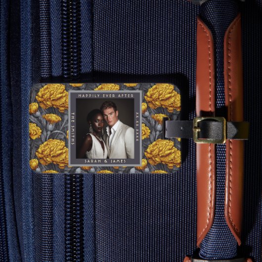 Romantic Custom Carnation Sparkle Mountain Wedding ラゲッジタグ (正面インサイチュ4)