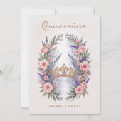 Romantic Cute Quinceañera Princess Tiara in Bloom 招待状 (正面)