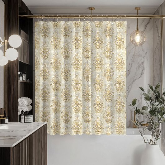 Romantic Damask Curtain Cream Ivory Bath Décor シャワーカーテン