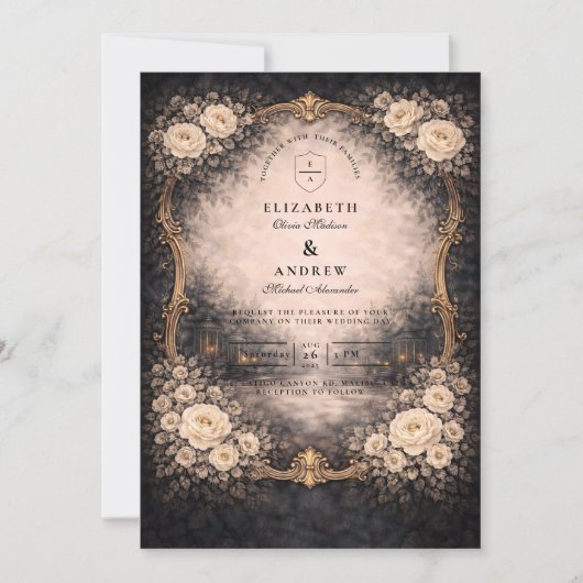 Romantic Dark Baroque Wedding 招待状 (正面)