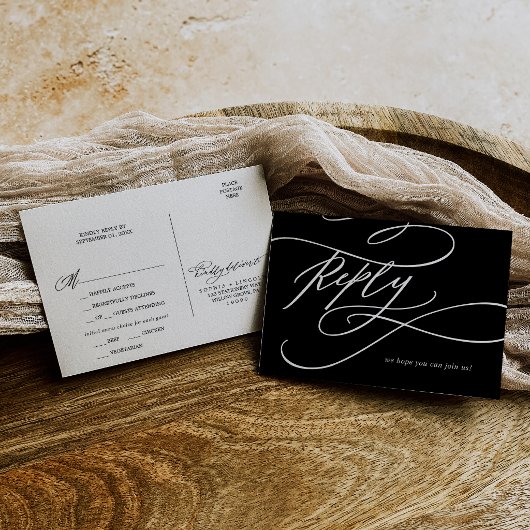 Romantic | Dark Black Printable Meal RSVP Postcard 招待状
