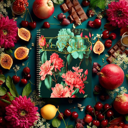 Romantic Dark Botanical Blue and Pink Floral プランナー手帳