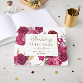 Romantic Dark Moody Burgundy Maroon Floral Wedding ゲストブック