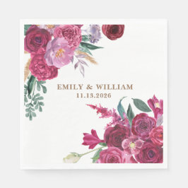 Romantic Dark Moody Burgundy Maroon Floral Wedding スタンダードランチョンナプキン