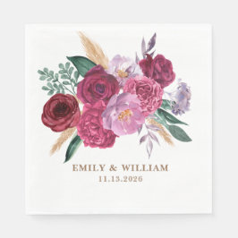 Romantic Dark Moody Burgundy Maroon Floral Wedding スタンダードランチョンナプキン