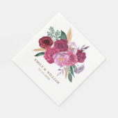 Romantic Dark Moody Burgundy Maroon Floral Wedding スタンダードランチョンナプキン (角)
