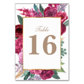 Romantic Dark Moody Burgundy Maroon Floral wedding テーブルナンバー (裏面)