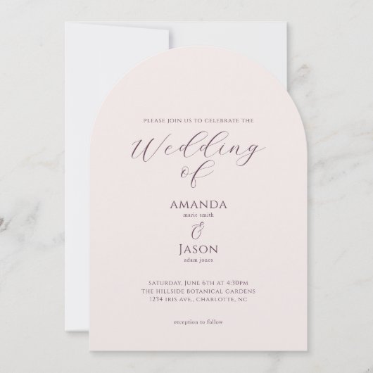 Romantic dark plum purple fall floral wedding 招待状 (正面)