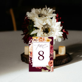 Romantic Deep Burgundy Floral  Bridal Shower  テーブルナンバー