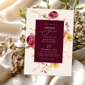 Romantic Deep Burgundy Floral Bridal Shower 招待状