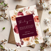 Romantic Deep Burgundy Floral Elegant Thank you 招待状
