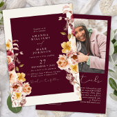 Romantic Deep Burgundy Floral Elegant Wedding 招待状