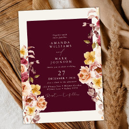 Romantic Deep Burgundy Floral Elegant Wedding 招待状