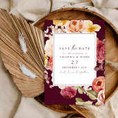 Romantic Deep Burgundy Floral Save the date 招待状