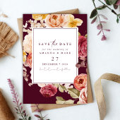 Romantic Deep Burgundy Floral Save the date 招待状