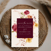 Romantic Deep Burgundy Floral Save the date  招待状