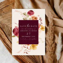 Romantic Deep Burgundy Floral Save the date 