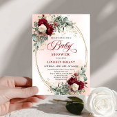 Romantic Deep Red Peony Baby Shower Invitation 招待状