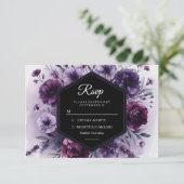 Romantic Digital Purple Floral Wedding 出欠カード (スタンド正面)