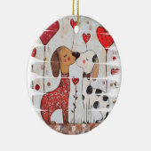 Romantic Dogs with Heart Balloons セラミックオーナメント (右)