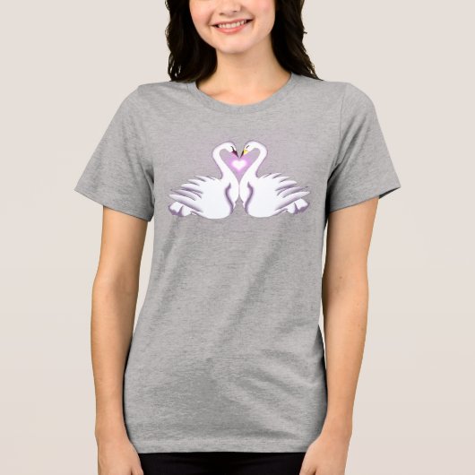 Romantic Double Swan Heart Love Gray T-Shirt トライブレンドＴシャツ (正面)