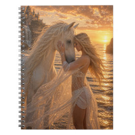 Romantic dreamy Horse and Damsel Seaside Sunset ノートブック