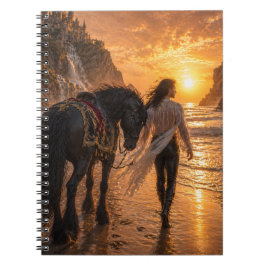 Romantic dreamy Horse and Man Seaside Sunset Noteb ノートブック