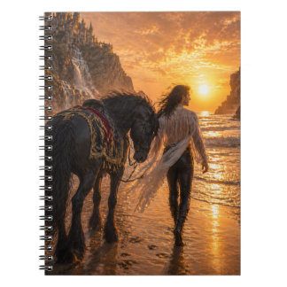 Romantic dreamy Horse and Man Seaside Sunset Noteb ノートブック