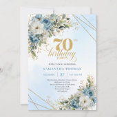 Romantic Dusty Blue 70th Birthday Invite 招待状 (正面)