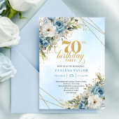 Romantic Dusty Blue 70th Birthday Invite 招待状