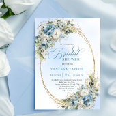 Romantic Dusty Blue Eucalyptus Gold Bridal Shower  招待状