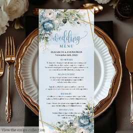 Romantic Dusty Blue Eucalyptus Leaves Wedding Menu メニュー