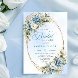 Romantic Dusty Blue Floral Eucalyptus Bridal Showe 招待状