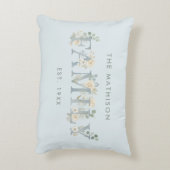 Romantic Dusty Blue Floral Family Monogram MH26 アクセントクッション (裏面(縦))