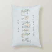Romantic Dusty Blue Floral Family Monogram MH26 アクセントクッション (正面(垂直))