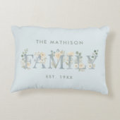 Romantic Dusty Blue Floral Family Monogram MH26 アクセントクッション (裏面)