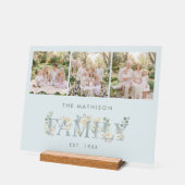 Romantic Dusty Blue Floral Family Monogram MH26 アクリルサイン (傾斜)