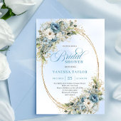 Romantic Dusty Blue Flowers Bridal Shower Invite 招待状