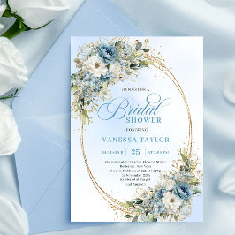 Romantic Dusty Blue Flowers Bridal Shower Invite 招待状