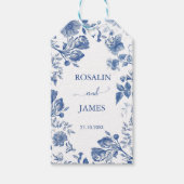 Romantic Dusty Blue French Toile Wedding ギフトタグ (正面)