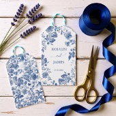 Romantic Dusty Blue French Toile Wedding ギフトタグ