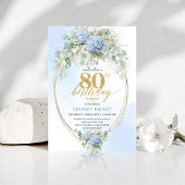 Romantic Dusty Blue Garden 80th Birthday Invite 招待状
