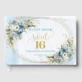 Romantic Dusty Blue Greenery Sweet Sixteen Sign  ゲストブック (正面)