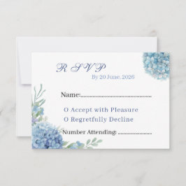 Romantic Dusty Blue Hydrangea Watercolor Wedding  出欠カード